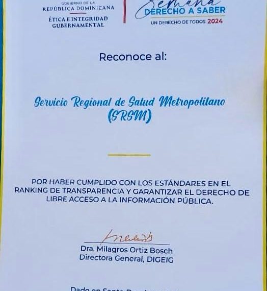 DIGEIG reconoce al SRSM por cumplir est&aacute;ndares Ranking de Transparencia e Informaci&oacute;n